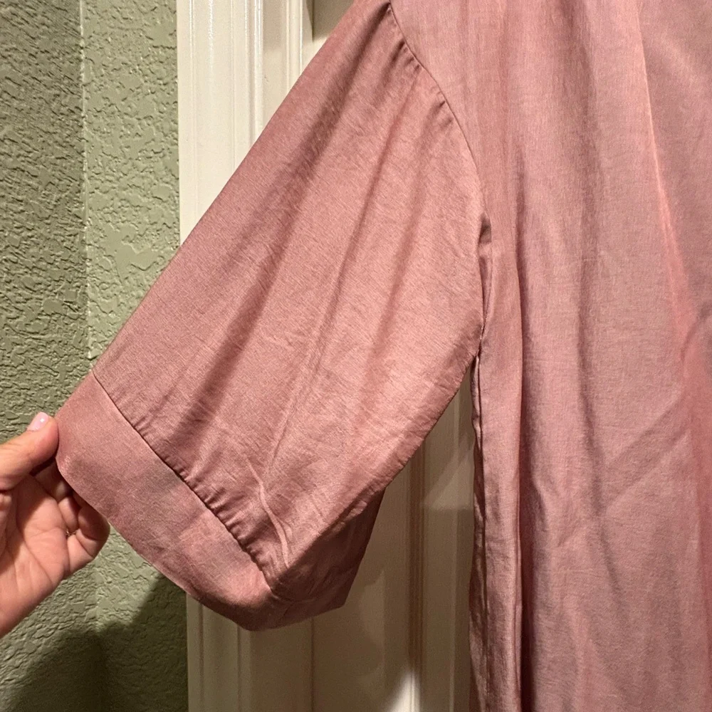 Metallic Pink Long Button Down Blouse/Short Dress - Picture 3 of 4
